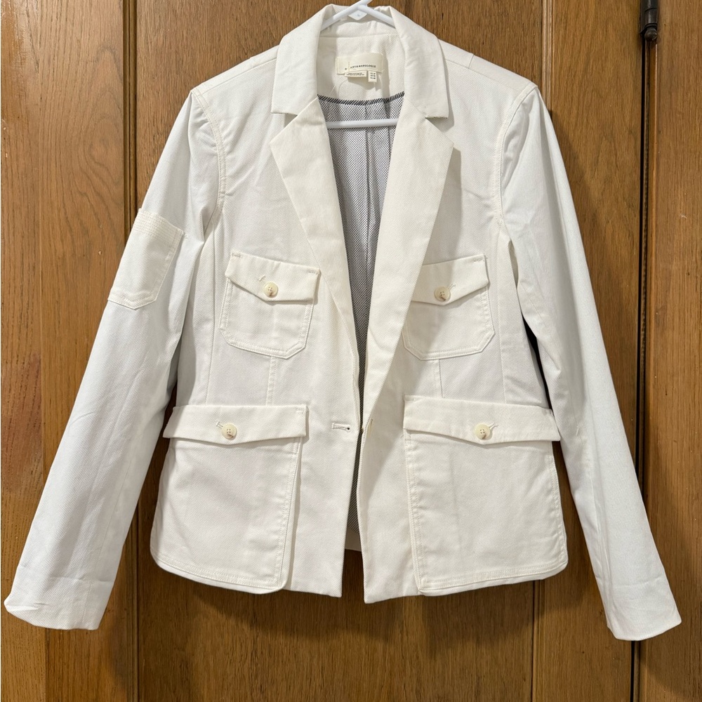 Anthropologie White Blazer Tailored Suit Jacket